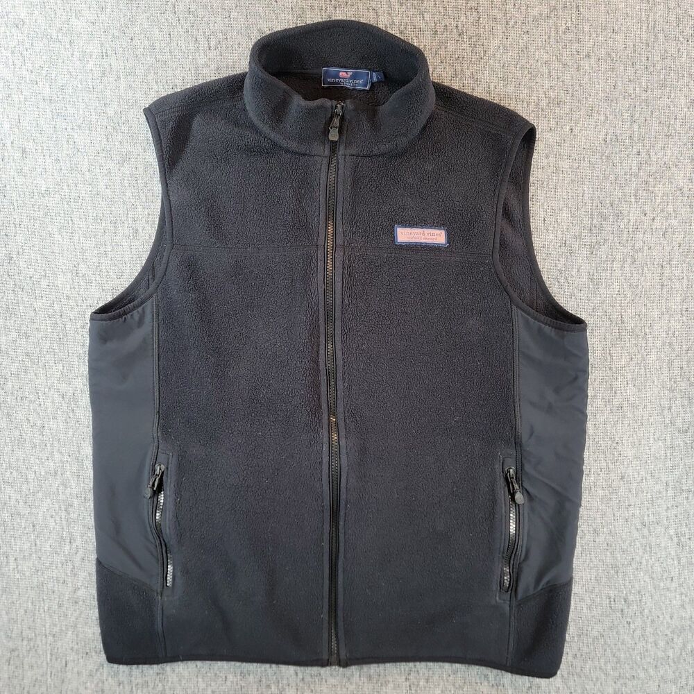 Vineyard Vines Mens Large Black Mountain Sweater Fleece Full Zip Vest 100310 L